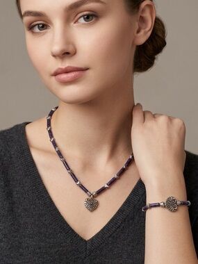 Artisan Lapis Lazuli Beaded Heart Pendant Necklace and Bracelet Set